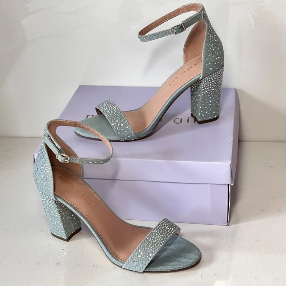 Madden Girl Beella Denim Rhinestone Heels - Picture 4 of 6